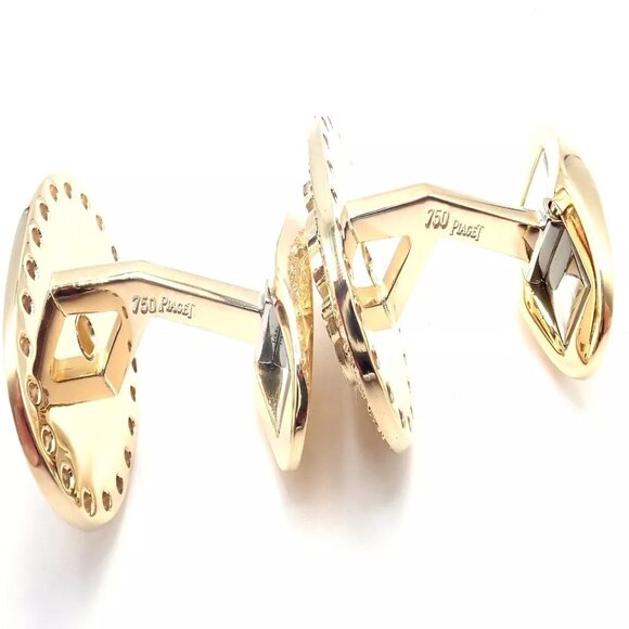 Rare! Authentic Piaget Coat Of Arms 18k Yellow Gold Diamond Cufflinks - Picture 8 of 11
